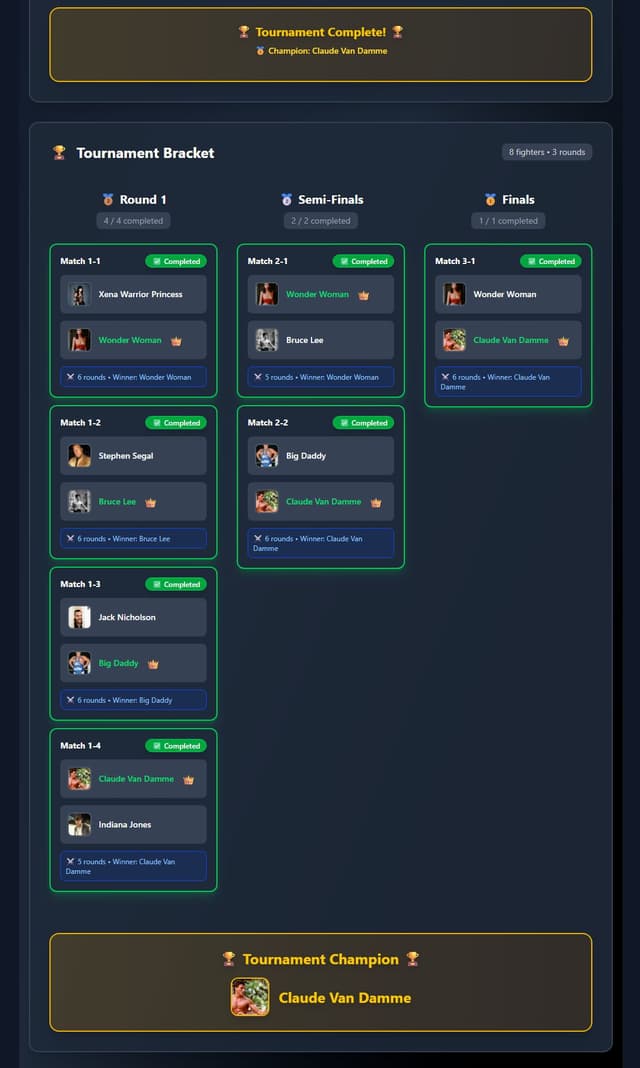 Screenshot showing the Tournament screen.